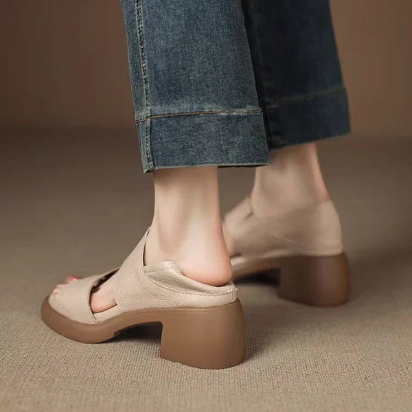 Sandalias de piel genuina súper suaves con tacón de 6 cm