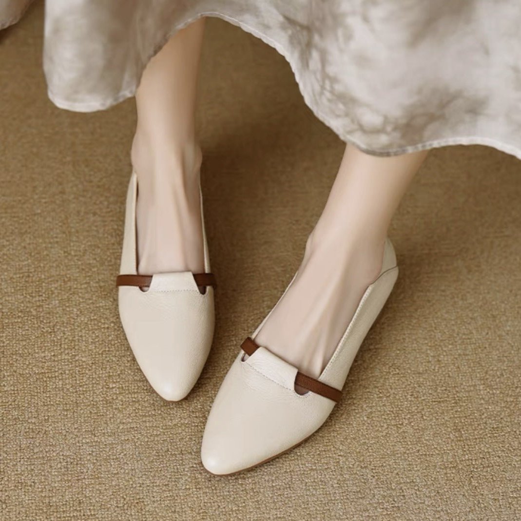 Zapatos de tacón bajo de piel de oveja francesa