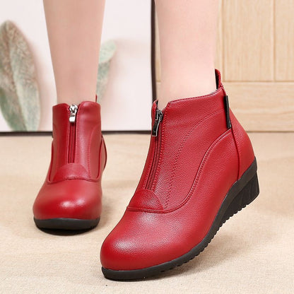 Botas de piel cálidas con tacón de cuña
