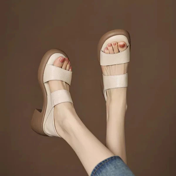 Sandalias de piel genuina súper suaves con tacón de 6 cm