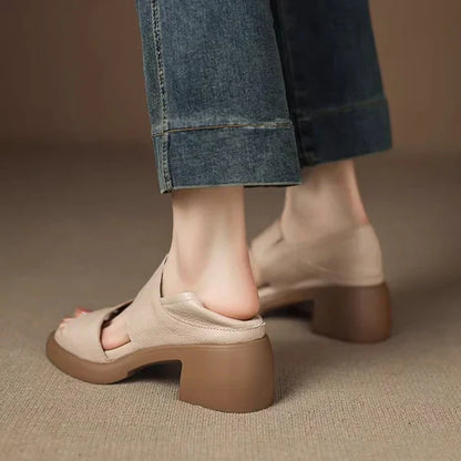 Sandalias de piel genuina súper suaves con tacón de 6 cm