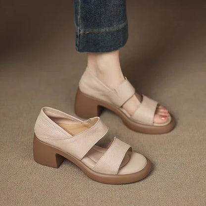 Sandalias de piel genuina súper suaves con tacón de 6 cm