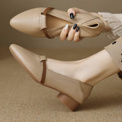 Zapatos de tacón bajo de piel de oveja francesa