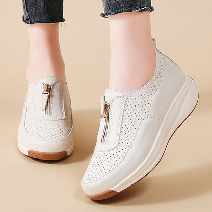 2025 Zapatos de piel con cuña y cremallera