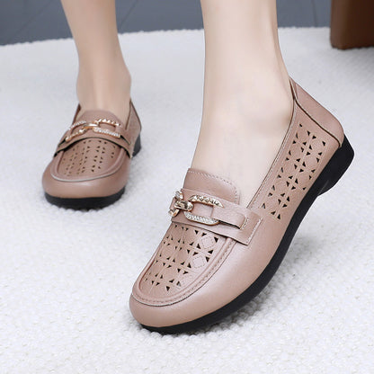 Sandalias de piel femenina (botones dobles)