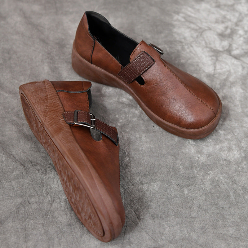 [Cuero genuino]Zapatos con punta redonda y suela blanda