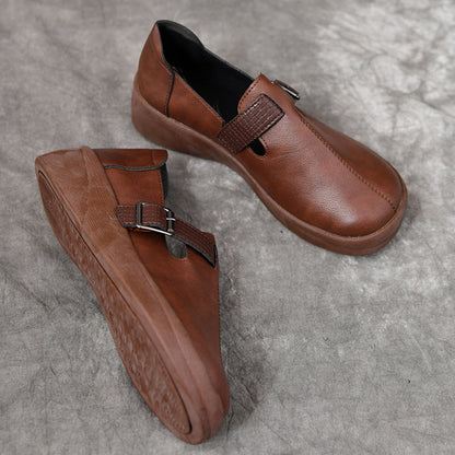 [Cuero genuino]Zapatos con punta redonda y suela blanda