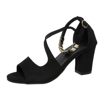 Boca de pez tacón grueso tacones romanos