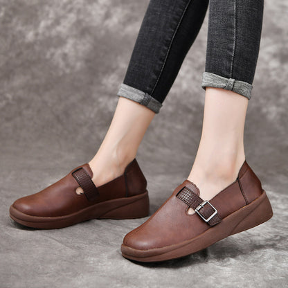 [Cuero genuino]Zapatos con punta redonda y suela blanda