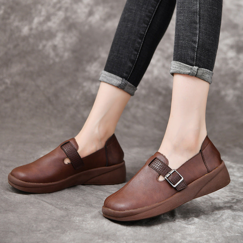 [Cuero genuino]Zapatos con punta redonda y suela blanda