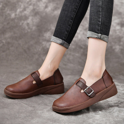 [Cuero genuino]Zapatos con punta redonda y suela blanda