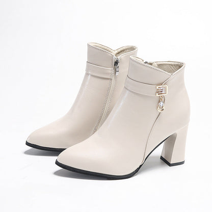 Botas de tacón alto de piel femenina (e)