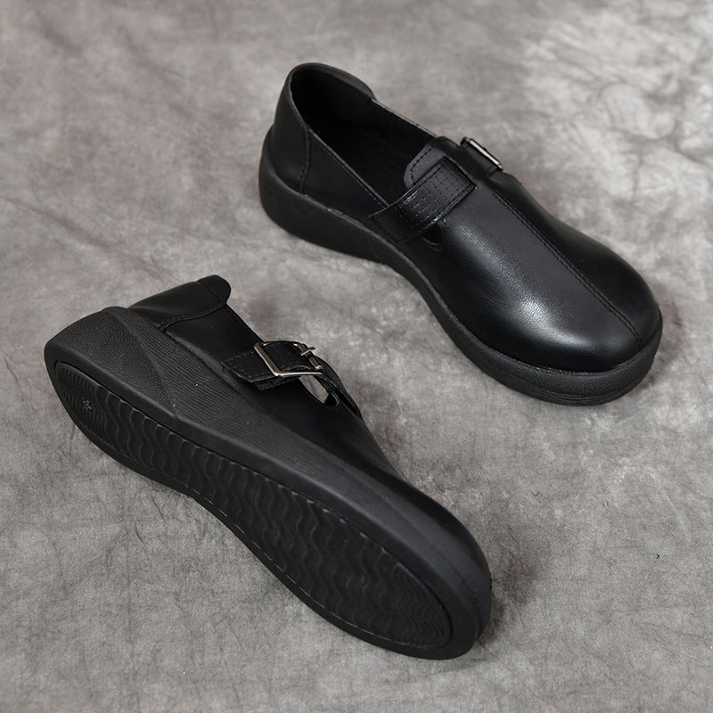 [Cuero genuino]Zapatos con punta redonda y suela blanda