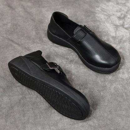 [Cuero genuino]Zapatos con punta redonda y suela blanda