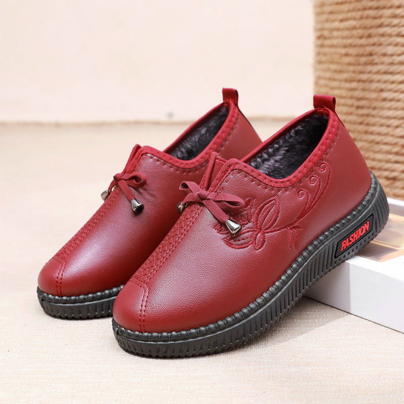 Zapatos de algodón de piel femenina (costura de malla, flores)