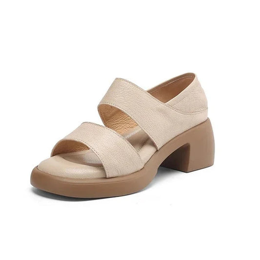 Sandalias de piel genuina súper suaves con tacón de 6 cm