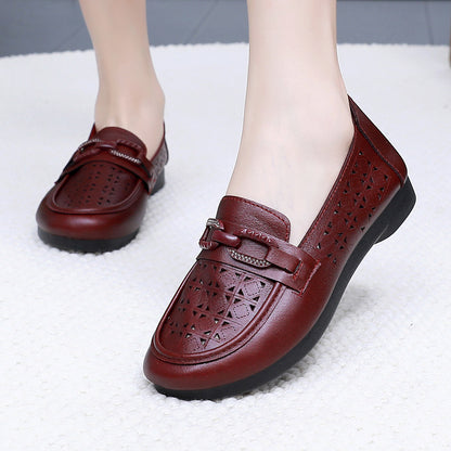 Sandalias de piel femenina (botones dobles)