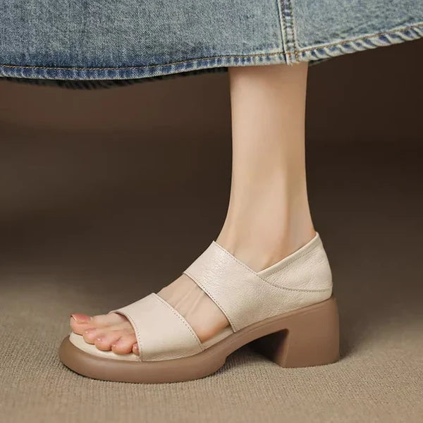 Sandalias de piel genuina súper suaves con tacón de 6 cm