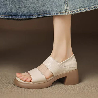 Sandalias de piel genuina súper suaves con tacón de 6 cm