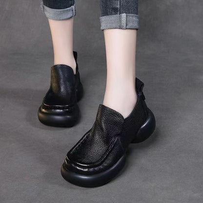 (suela ancha) zapatos casuales de cuero femenino
