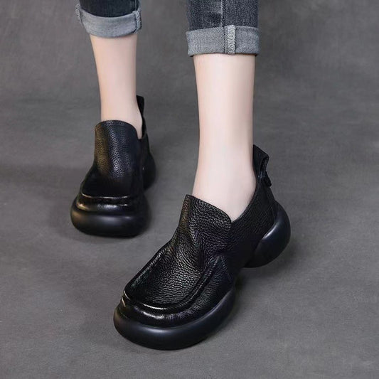 (suela ancha) zapatos casuales de cuero femenino