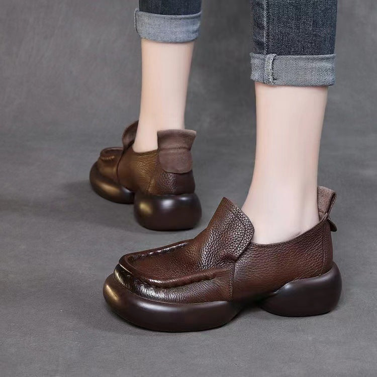 (suela ancha) zapatos casuales de cuero femenino