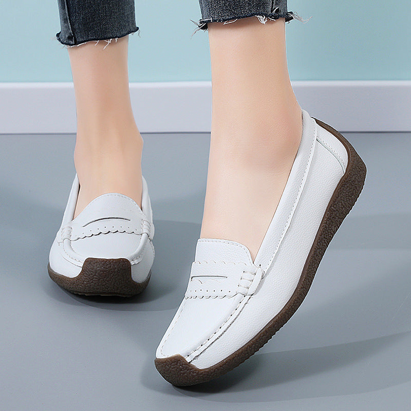Zapatos de cuero de suela plana para mujeres 2025