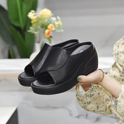 Zapatillas de cuña con boca de pez