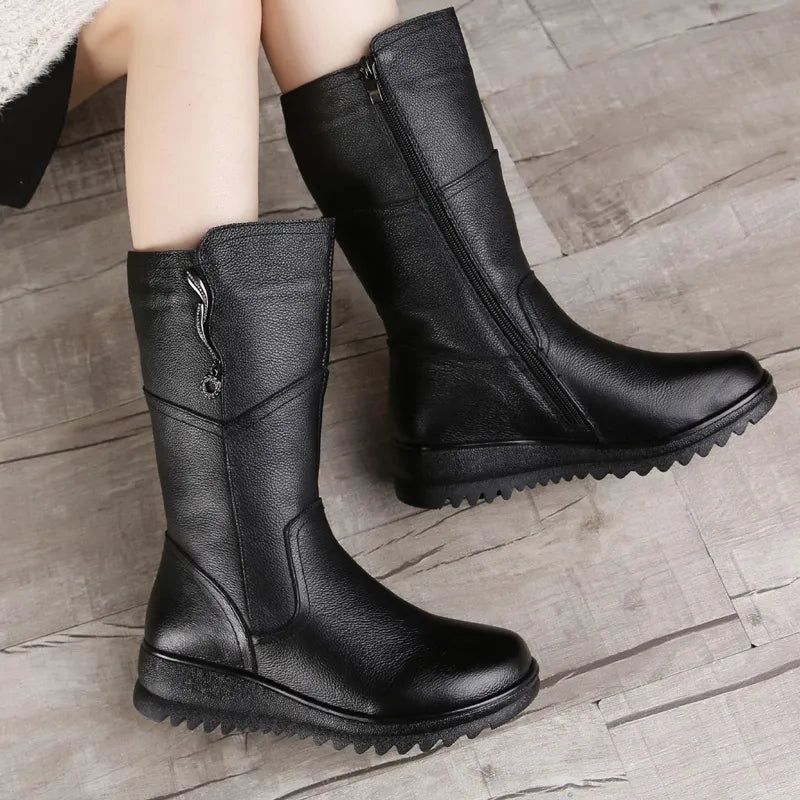 Botas de piel suave Botas de media pantorrilla de piel suave