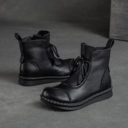 [Cuero genuino]Botas retro de piel suave