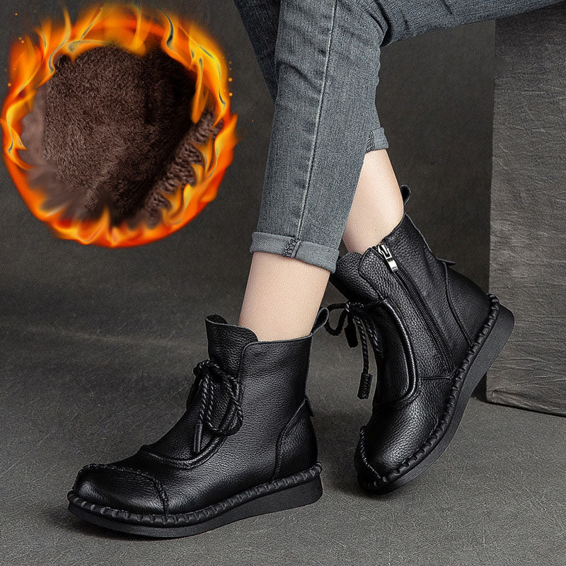 [Cuero genuino]Botas retro de piel suave